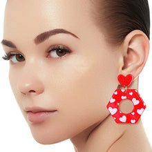 Load image into Gallery viewer, Red Hexagon Heart Earrings
