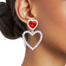 Load image into Gallery viewer, Silver Red Cutout Heart Earrings
