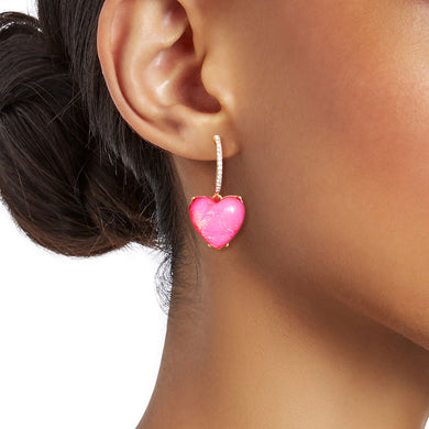 Gold Fuchsia Heart Huggie Hoops