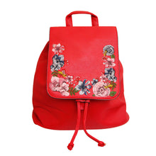 Load image into Gallery viewer, Red Embroidered Flower Backpack
