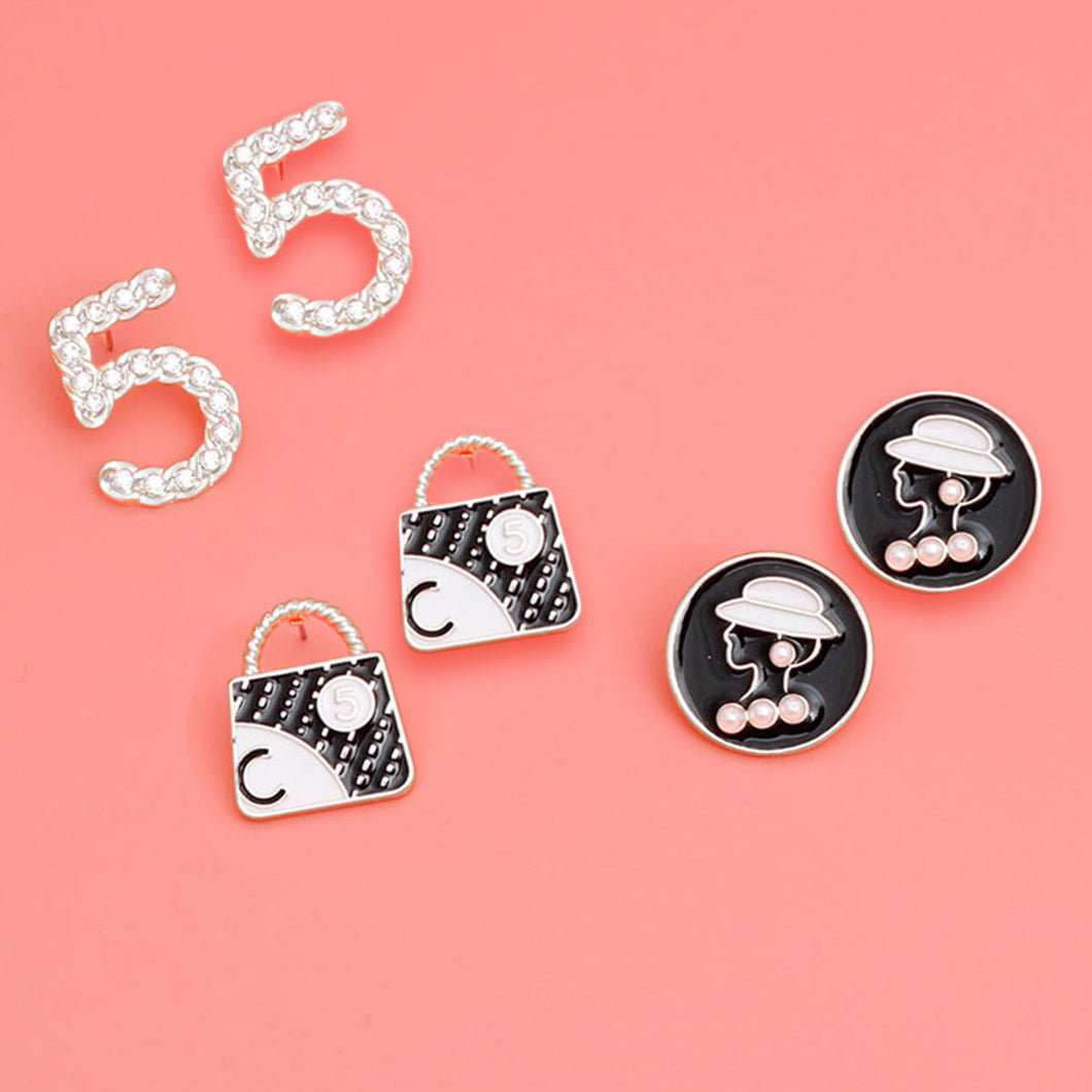 Chic Trio: Designer-Inspired Silver Earring Set