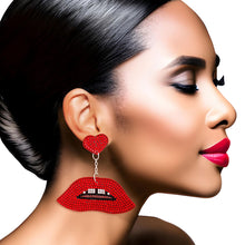 Load image into Gallery viewer, Red Lips Heart Earrings
