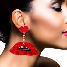 Load image into Gallery viewer, Red Lips Heart Earrings
