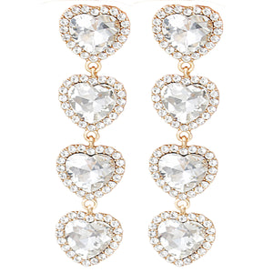 Gold Crystal Quad Heart Earrings