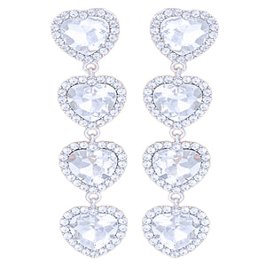Silver Crystal Quad Heart Earrings