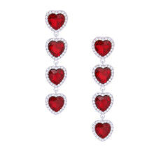 Load image into Gallery viewer, Red Crystal Quad Heart Earrings
