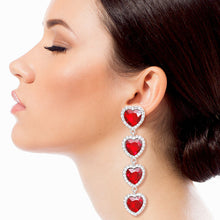 Load image into Gallery viewer, Red Crystal Quad Heart Earrings
