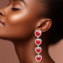 Load image into Gallery viewer, Red Crystal Quad Heart Earrings
