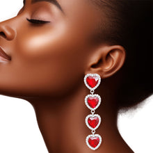 Load image into Gallery viewer, Red Crystal Quad Heart Earrings
