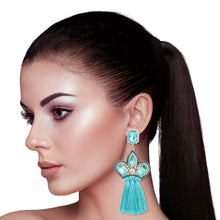 Load image into Gallery viewer, Aqua Triple Tassel Stone Earrings
