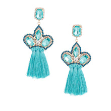 Load image into Gallery viewer, Aqua Triple Tassel Stone Earrings
