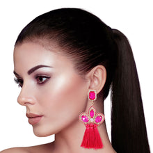 Load image into Gallery viewer, Fuchsia Triple Tassel Stone Earrings
