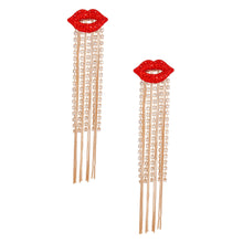 Load image into Gallery viewer, Lips Shoulder Duster Gold Earrings

