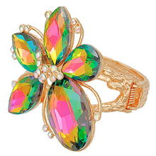 Load image into Gallery viewer, Pink Green iridescent Crystal Flower Hinge Cuff
