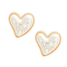 Load image into Gallery viewer, Gold Pearl Heart Studs
