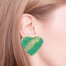 Load image into Gallery viewer, Studs Green Stripe Glam Heart Earrings for Women
