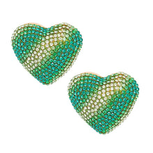 Load image into Gallery viewer, Studs Green Stripe Glam Heart Earrings for Women
