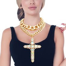 Load image into Gallery viewer, Chunky Aurora Borealis Jumbo Cross Necklace
