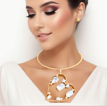 Load image into Gallery viewer, Gold Multi Style Stone Angled Heart Set
