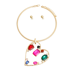 Multi Color Multi Stone Angled Heart Set