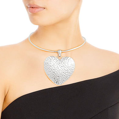 Silver Hammered Metal Heart Choker