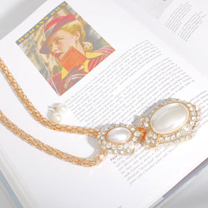 Gold Mesh Elegant Drop Pearl Necklace