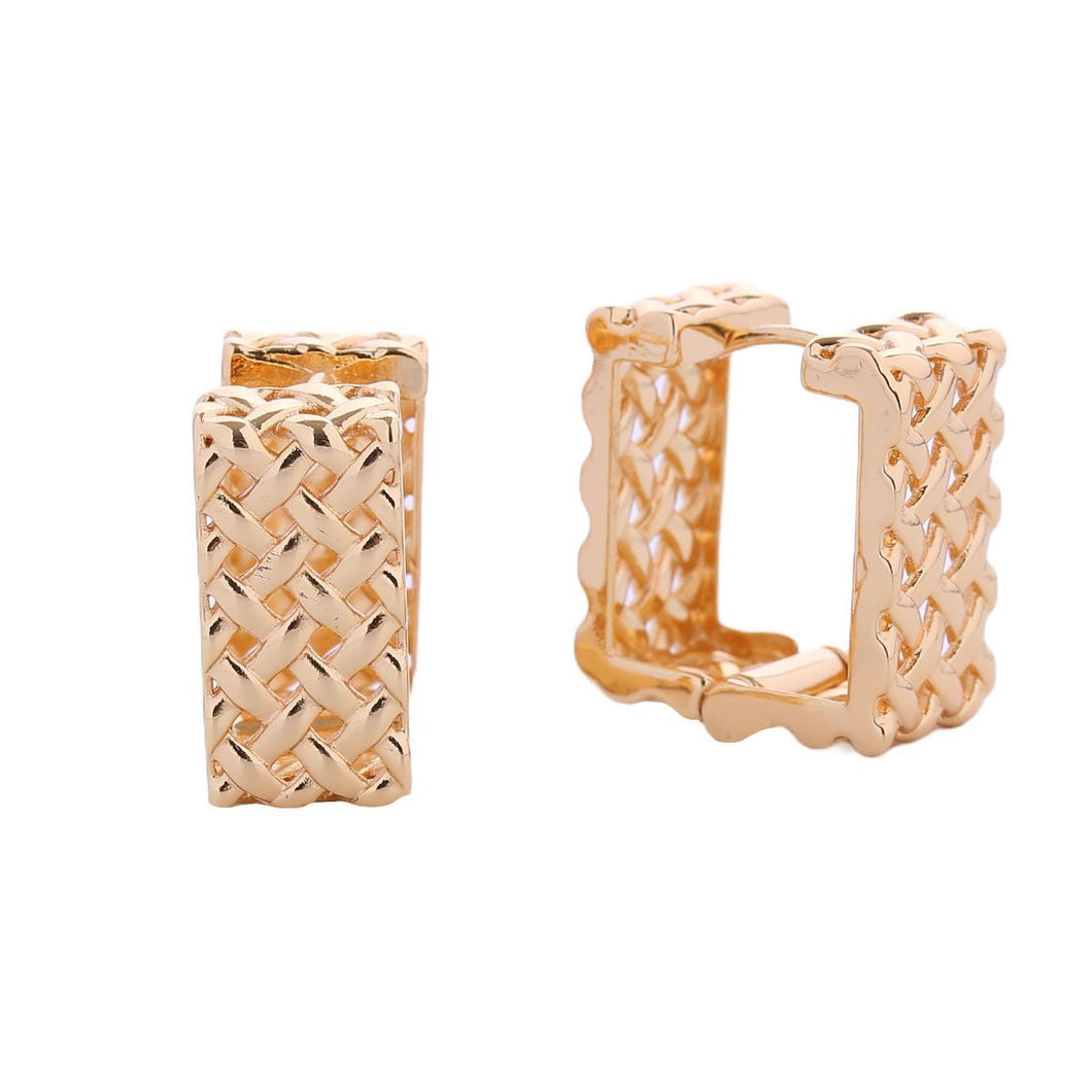 14K Gold Rattan Square Huggie Hoops