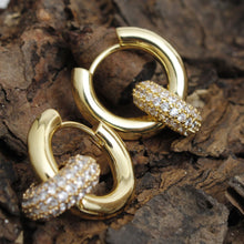 Load image into Gallery viewer, 14K Gold Pave Ring Huggie Hoops
