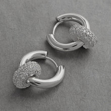 Load image into Gallery viewer, 14K White Gold Pave Ring Huggie Hoops
