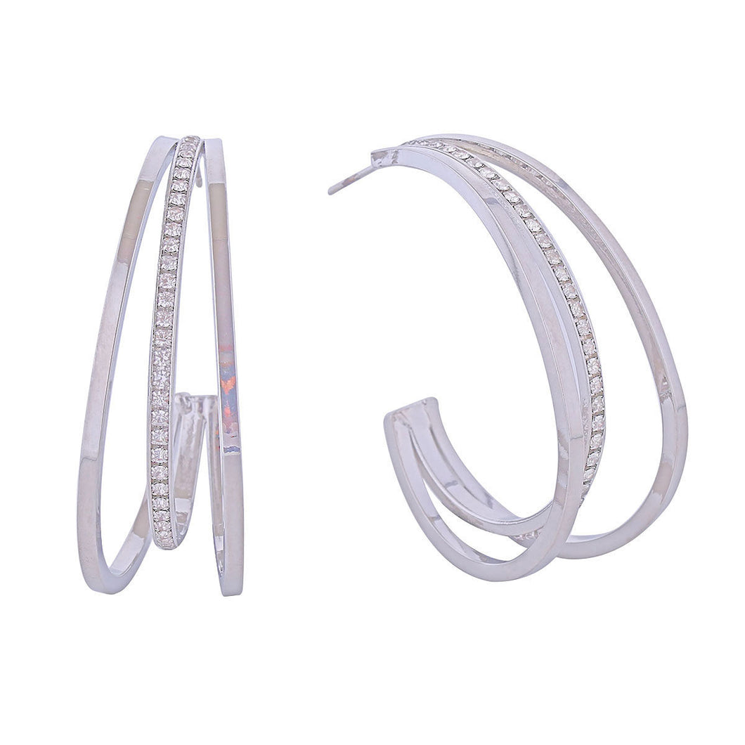 Hoop White Gold Medium Triple Earring Women