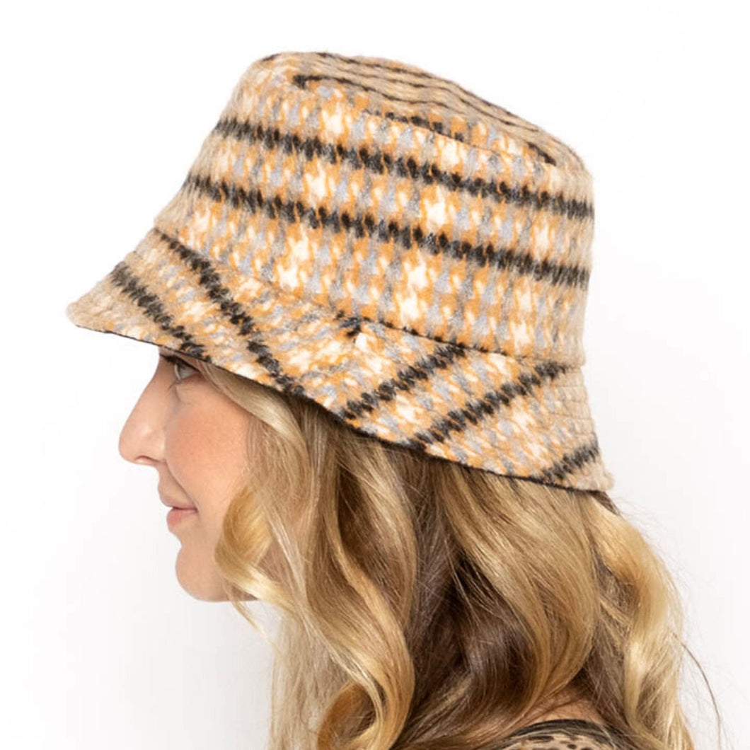 Orange Plaid Woolen Bucket Hat