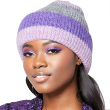 Load image into Gallery viewer, Beanie Purple Pink Striped Hat for Women
