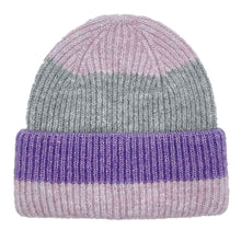 Load image into Gallery viewer, Beanie Purple Pink Striped Hat for Women
