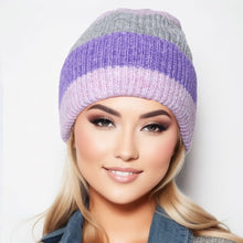 Load image into Gallery viewer, Beanie Purple Pink Striped Hat for Women
