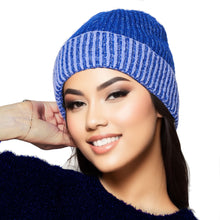 Load image into Gallery viewer, Beanie Blue Two Tone Cuffed Hat for Women
