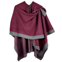 Load image into Gallery viewer, Burgundy Bordered Shoulder Strap Ruana
