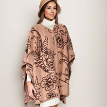 Load image into Gallery viewer, Kimono Ruana Acrylic Camel Flower Knit For Women
