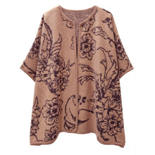 Load image into Gallery viewer, Kimono Ruana Acrylic Camel Flower Knit For Women

