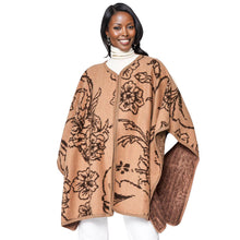 Load image into Gallery viewer, Kimono Ruana Acrylic Camel Flower Knit For Women
