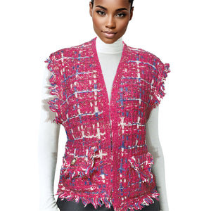 Vest Plaid Tweed Pink Vest for Women