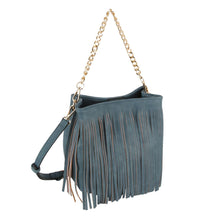 Load image into Gallery viewer, Purse Denim Blue Leather Fringe Bag for Women
