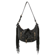 Load image into Gallery viewer, Black Moto Fringe Shoulder Bag
