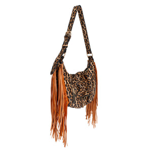 Leopard Moto Fringe Shoulder Bag