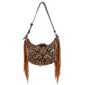 Leopard Moto Fringe Shoulder Bag