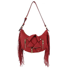 Load image into Gallery viewer, Wine Moto Fringe Shoulder Bag
