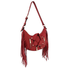 Load image into Gallery viewer, Wine Moto Fringe Shoulder Bag
