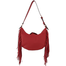 Load image into Gallery viewer, Wine Moto Fringe Shoulder Bag
