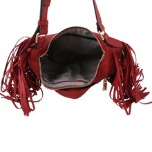 Load image into Gallery viewer, Wine Moto Fringe Shoulder Bag
