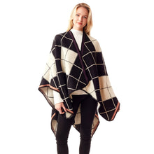 Load image into Gallery viewer, Black and White Plaid Knit Ruana
