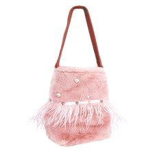 Load image into Gallery viewer, Mauve Fur Pearl Stud Bucket Bag
